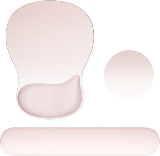 Ospelelf Keyboard Wrist Rest Set with Ergonomic Mouse Pad - 3-in-1 Memory Foam Support for Pain Relief, Office & Gaming with Coaster Pink Gradient