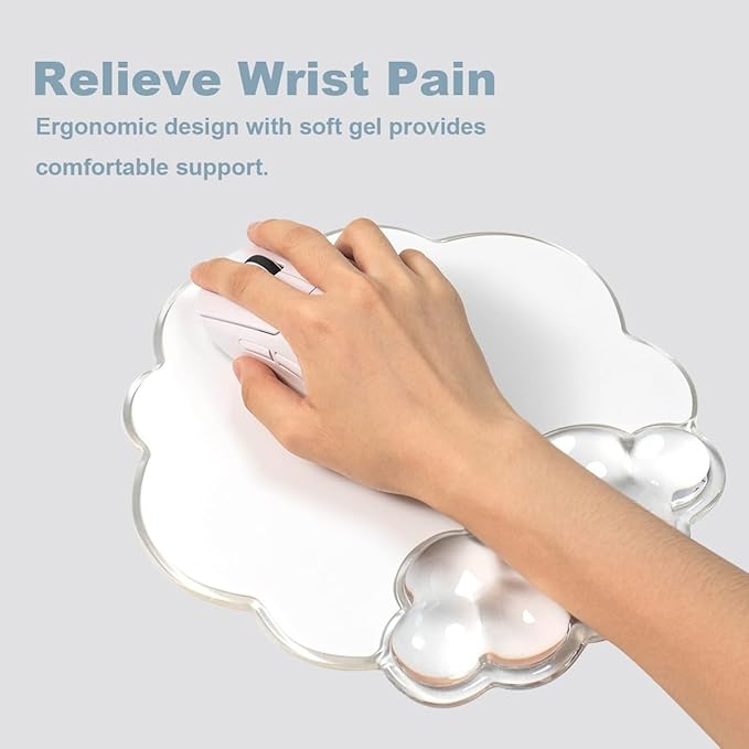 Cloud Mouse Pad with Gel Wrist Support - Clear Ergonomic Mousepad with Non-Slip Base and Cute Coaster for Computer Keyboard Typing Pain Relief/Laptop/Home/Office (Cloud Shape, 2 PCS)