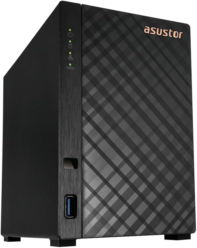 Asustor Drivestor 2 Gen 2 AS1202T, 2 Bay NAS, Quad-Core 1.7GHz CPU, 2.5GbE Port, 1GB DDR4, 3 USB 3.0, Network Attached Storage for Personal and Home Cloud Backup (Diskless)