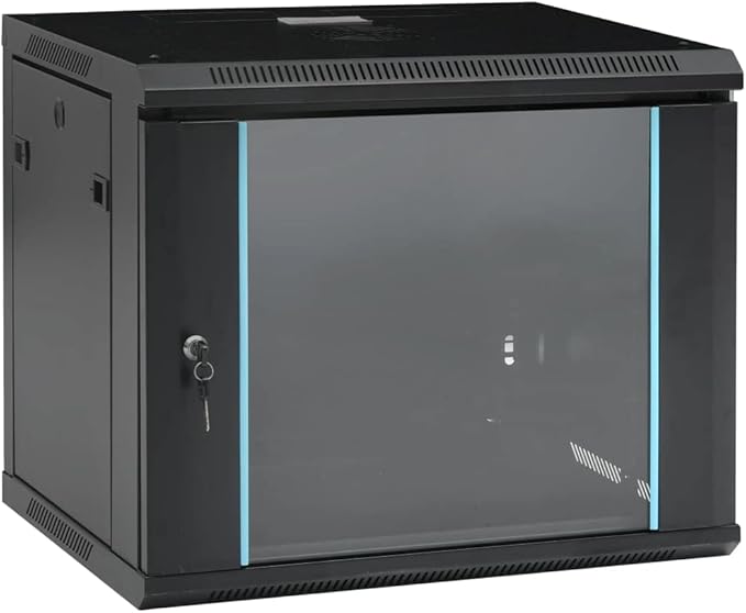 9U Wall Mount Network Cabinet 19 Inch Server Rack Enclosure, 23.6x17.7x20.1 Inch Data Storage Locker with Lockable Toughened Glass Door, IP20 Cold-Rolled Steel Server Rack for Home Office