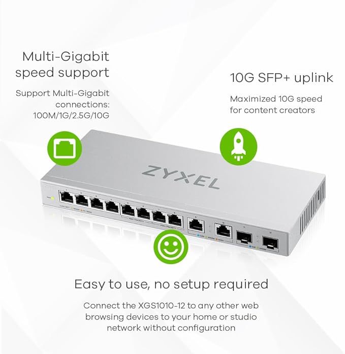 Zyxel XGS1010-12-ZZ0102F Network Switch Unmanaged Gigabit Ethernet (10/100/1000) Grey