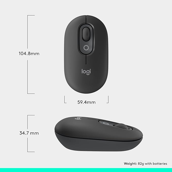 Logitech POP Mouse, Wireless Mouse with Customizable Emojis, SilentTouch Technology, Precision/Speed Scroll, Compact Design, Bluetooth, Multi-Device, OS Compatible - Graphite
