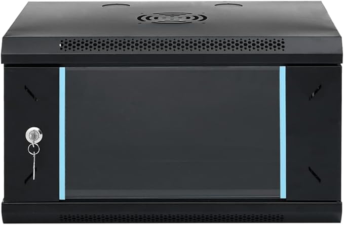 6U Wall Mount Network Cabinet, 19 Inch Server Data Rack, Lockable Toughened Glass Door, Cold-Rolled Steel Enclosure for Networking Equipment, 20.9x15.7x11.8 Inches