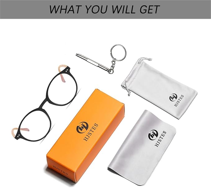 HJSTES Vintage Blue Light Glasses for Women Men Round Bluelight Blocking Glasses Thick TR90 Frame Eyeglasses