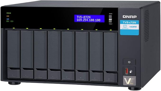 QNAP TVS-872N Multi-Gigabit NAS Storage with iSCSI IP SAN Support, Intel Quad Core 3.1GHz CPU, 32GB DDR4 RAM, 2TB SSD, 32TB HDD, RAID, Intel Graphics