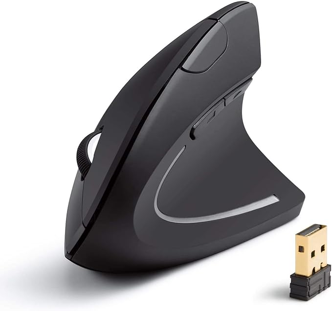 Anker 2.4G Wireless Vertical Ergonomic Optical Mouse for Work, Multi-Device Connectivity, 800/1200 /1600 DPI, 5 Buttons for Laptop, Desktop, PC - Black