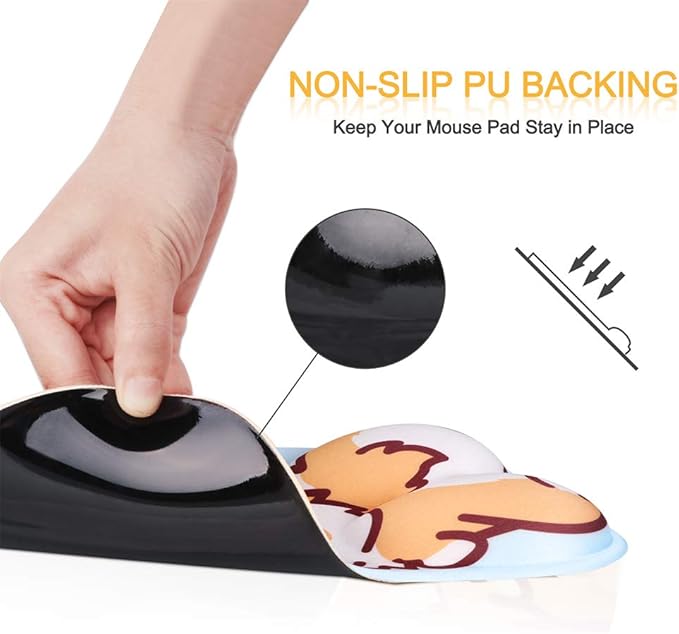 HAOCOO Ergonomic Mouse Pad with Wrist Support,Non-Slip Backing Corgi Anime Cute Gel Mouse Pad Wrist Rest, Easy-Typing and Pain Relief for Gaming Office Computer Laptop(Blue Cute Corgi)