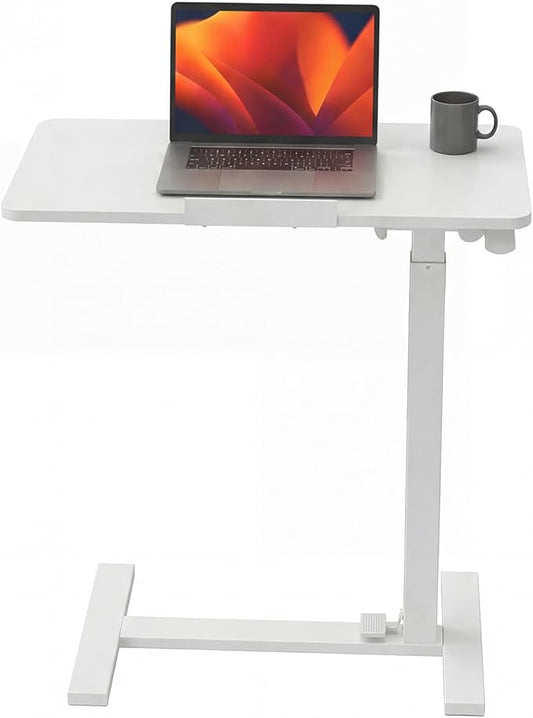 OLIXIS Mobile Standing Desk, Height-Adjustable Computer Cart with Pneumatic Lift, Portable Computer Workstation Cart for Bed, Couch, Office, Sofa, Brown