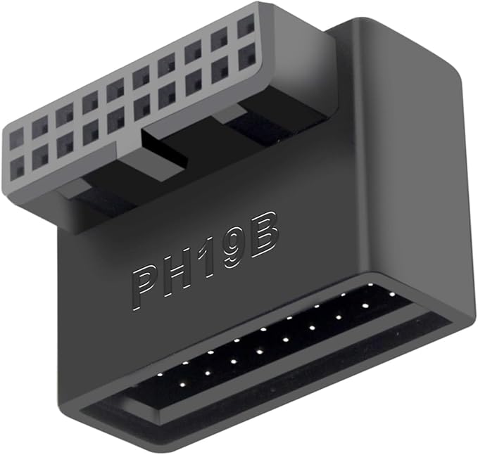 USB 3.0 19/20 Pin Male to Female 90 Degree Right Angle Adapter – Internal Header Extension for Motherboard Cable Management (B)