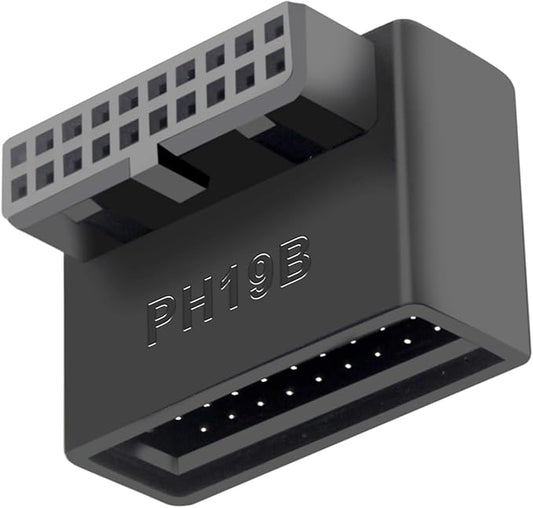 USB 3.0 19/20 Pin Male to Female 90 Degree Right Angle Adapter – Internal Header Extension for Motherboard Cable Management (B)