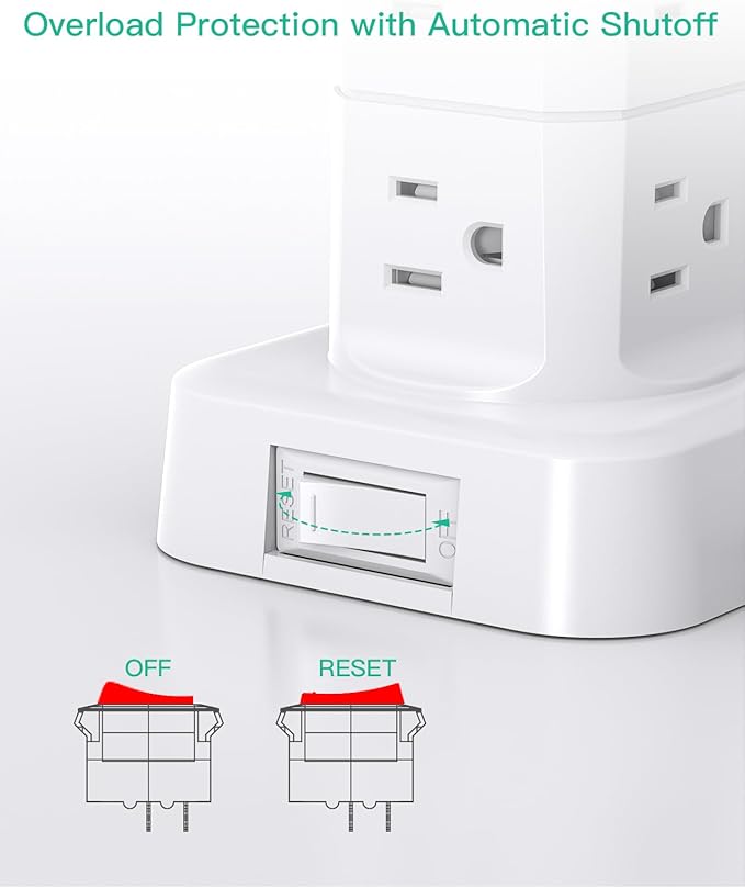 Power Strips with Surge Protection, Flat Plug Power Strip with 12 Outlets 4 USB Ports, Charging Station Tower 1875W/15A 1080J 6Ft Extension Cord with Multiple Outlets, Office Supplies, Dorm Essentials