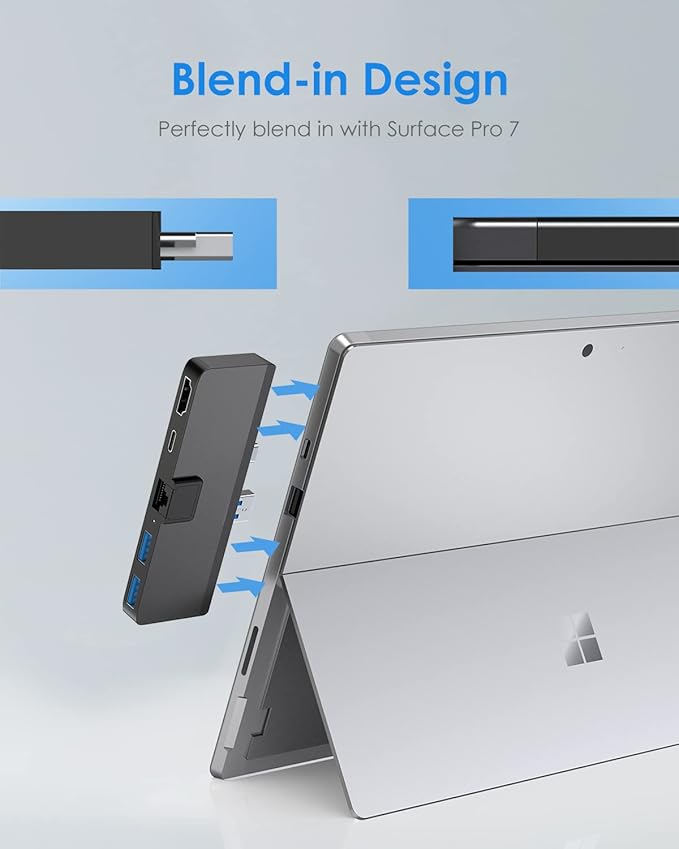 LENTION Surface Pro Dock, 5-in-1 Surface Pro 7 Hub, 4K@60Hz USBC to HDMI Hub, USB C to Gigabit Ethernet Hub, 2 x USB 3.0 Hub, PD 60W Type C Charging Port Hub(CS35, Black)