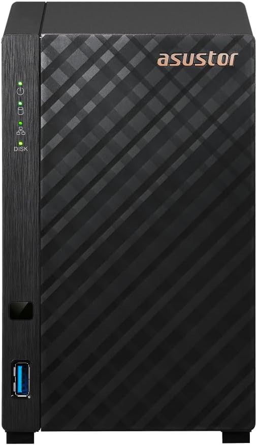 Asustor Drivestor 2 Gen 2 AS1202T, 2 Bay NAS, Quad-Core 1.7GHz CPU, 2.5GbE Port, 1GB DDR4, 3 USB 3.0, Network Attached Storage for Personal and Home Cloud Backup (Diskless)