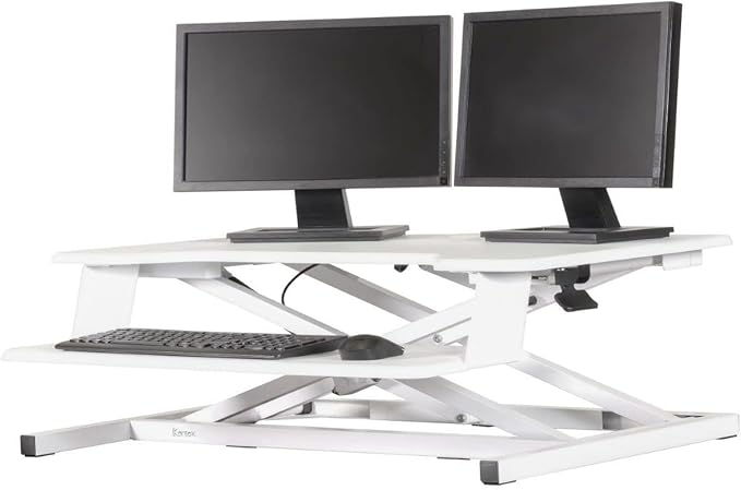 Kantek Standing Desk Converter, Adjustable Upto 20", Extra Wide Platform, Fits Dual Monitors, Sit to Stand Home Office Workstation, Grommet Hole, EZ Lift, White