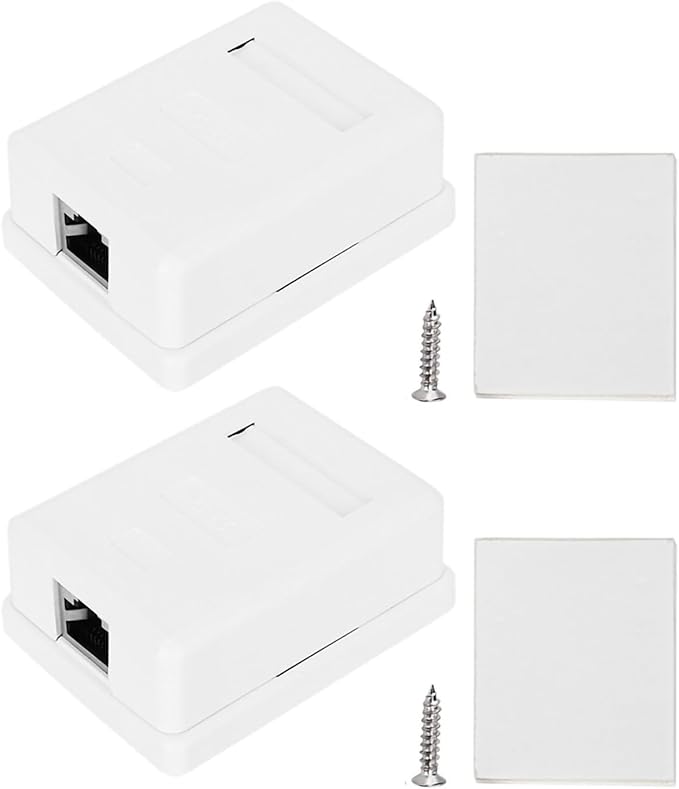 Kadimendium Networks Box Shielded CAT6 Single Port RJ45-8P8C Desktop Information Box for Networks Mounted, 2pcs ABS Shown with DouableSided Tape and Screw, for Wiring