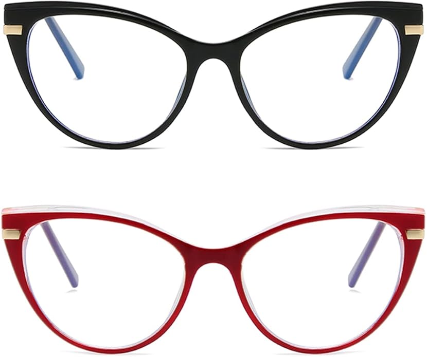 LJCZKA Blue Light Blocking Glasses Women Anti Eye satrain Computer Cat eye Eyeglasses Cateye Clear Frame