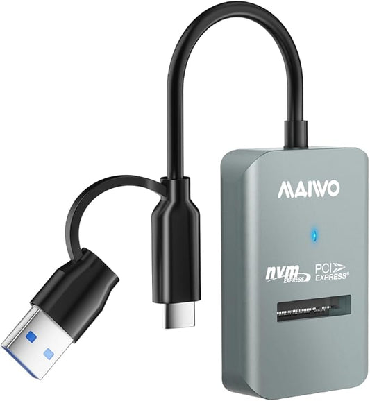 MAIWO M.2 NVMe to USB Adapter, USB C+A PCIe NVMe Dock, USB3.2 GEN2x1 10Gbps with UASP Trim, 8TB Capacity, Tool Free Lay-Flat NVMe SSD Enclosure Reader
