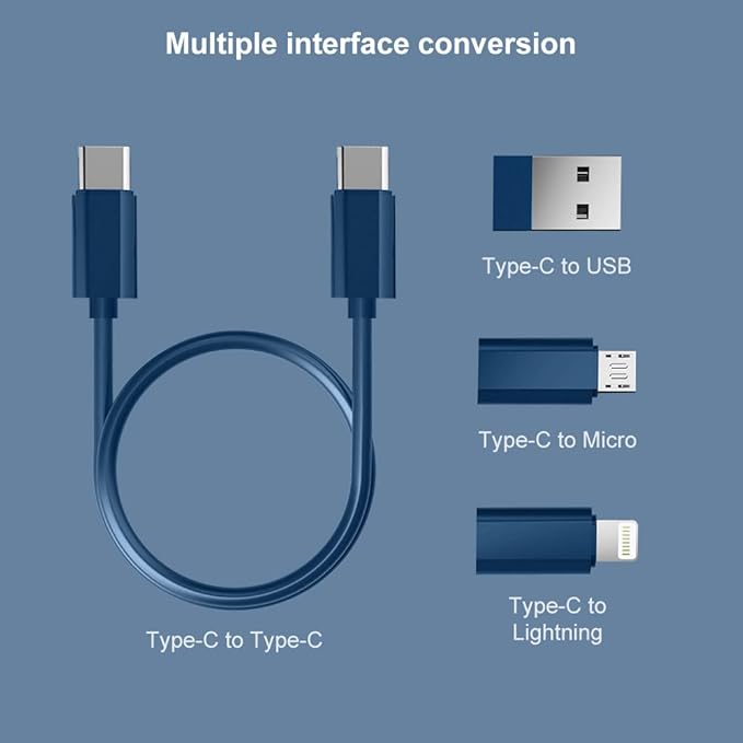 USB Adapter, Micro USB Charging Cable with USB C Lighting Adapter, Lighting to USB C Adapter, Multi Charging Cable Storage Box Contains SIM Card Holder