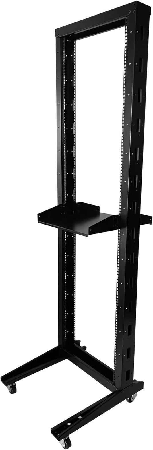 2 Post 42U Open Frame Server Rack 2-Post Server Rack Network Rack,with Movable casters，Comes with 2 Center Trays,for 19 Inch Equipment, Networking Data & IT Devices,1080lbs Weight Capacity(2P-DL-42)