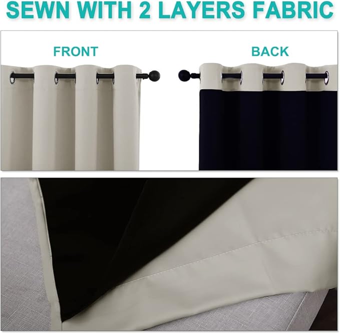 NICETOWN Full Shading Curtains for Windows, Super Heavy-Duty Black Lined Blackout Curtains for Bedroom, Privacy Assured Window Treatment (Natural, Pack of 2, 70 inches W x 95 inches L)