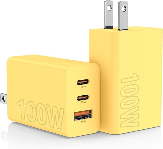 2Pack 100W USB C Wall Charger Block, 3-Port USB C Charging Adapter,65W Type C Super Fast Charging Power Plug Cube for MacBook Pro/Air,i-Pad Pro,i-Phone 17/16/15, Galaxy S25,and More