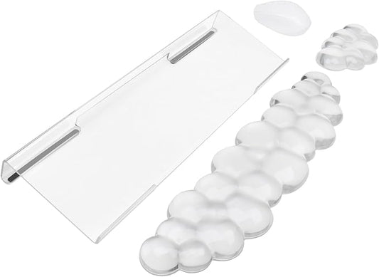 Acrylic Transparent Computer Keyboard Stand with Gel Cloud Keyboard and Mouse Wrist Rest, Ergonomic Tilting 3-in-1 Set, Relieves Painful Typing, for Office/Computer/Laptop/Gaming