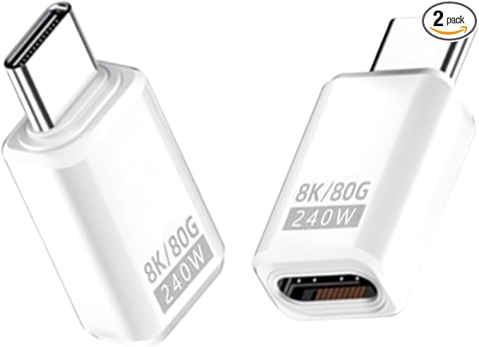 Danfetsoy 80Gbps USB C Extender Adapter, 240W USB Type C Extension Adapter, White Type C Male to Female Extender Thunderbolt 5 Connector 8K@60Hz Video for MacBook, Laptop, Tablet (2pack)