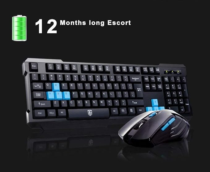Keyboard Mouse Combos,Soke-Six Waterproof Multimedia 2.4GHz Wireless Gaming Keyboard with USB Cordless Ergonomic Mouse DPI Control For Desktop PC Laptop(Black)
