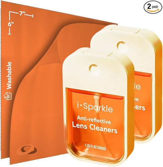 I-Sparkle Anti-Reflective Lens Cleaner Spray kit | (2x) 1.35oz Glasses Cleaner Spray + (2x) Microfiber Cloth for Eyeglasses, Sunglasses, Lenses, Screens and Camera Cleaning Kit (4 Piece Set)
