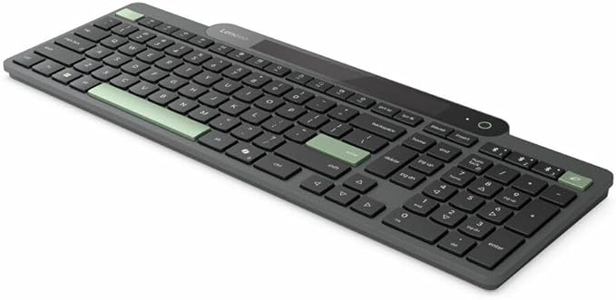 Lenovo 800 Self-Charging Bluetooth Keyboard, Uses Ambient Light for Charging, Bluetooth 5.1, Supports 3 Devices, Battery Free, Wireless, Grey