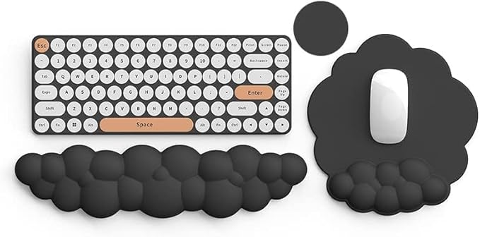 Cloud Keyboard Wrist Rest and Mouse Pad with Wrist Support Set, Ergonomic PU Leather Mouse Pads, Pain Relief Memory Foam Non-Slip Mousepad for Computer,Laptop, Black