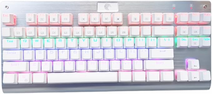 Granvela OUTEMU Brown Switches Mechanical Keyboard - Z-77 87-Key Tenkeyless | Rainbow LED Backlit | NKRO(N-Key Rollover) | Hot Swappable | Tenkeyless |Aluminium Panel -White