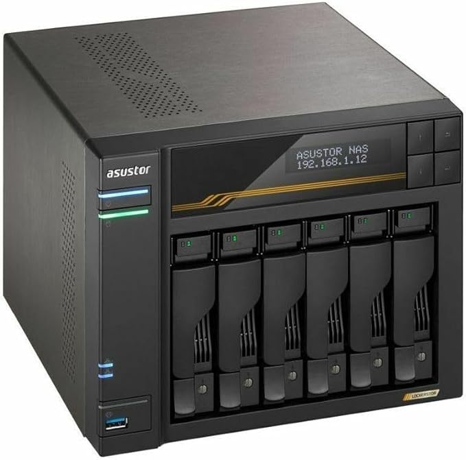 Asustor Lockerstor 6 Gen3 AS6806T 6 Bay NAS, AMD Ryzen Quad-Core 2.3 GHz, 16GB RAM ECC DDR5, 4 M.2 NVMe Slots, Dual 5GbE and Dual 10GbE Port, USB 4.0 Type-C, Network Attached Storage (Diskless) - Ryze