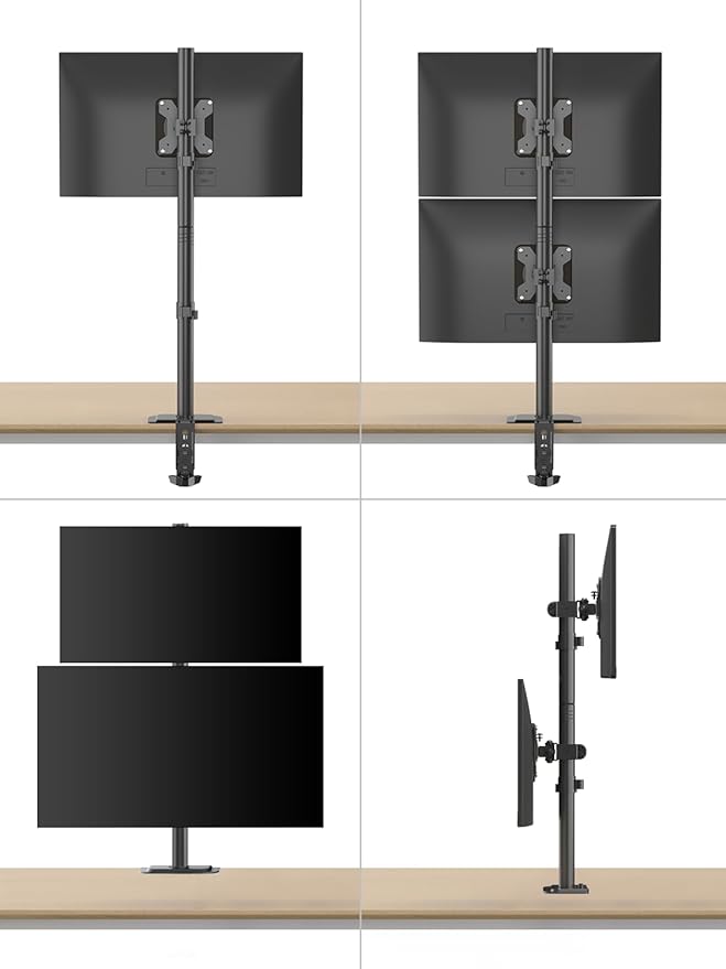 Bracwiser Dual Vertical Fully Adjustable Monitor Arm Stand Mount Fits Two Screen 13-32 inch 22lbs for Monitor Computer Screen 13 15 17 19 20 22 23 24 26 27 32 inch VESA 75 100 (MD7802)