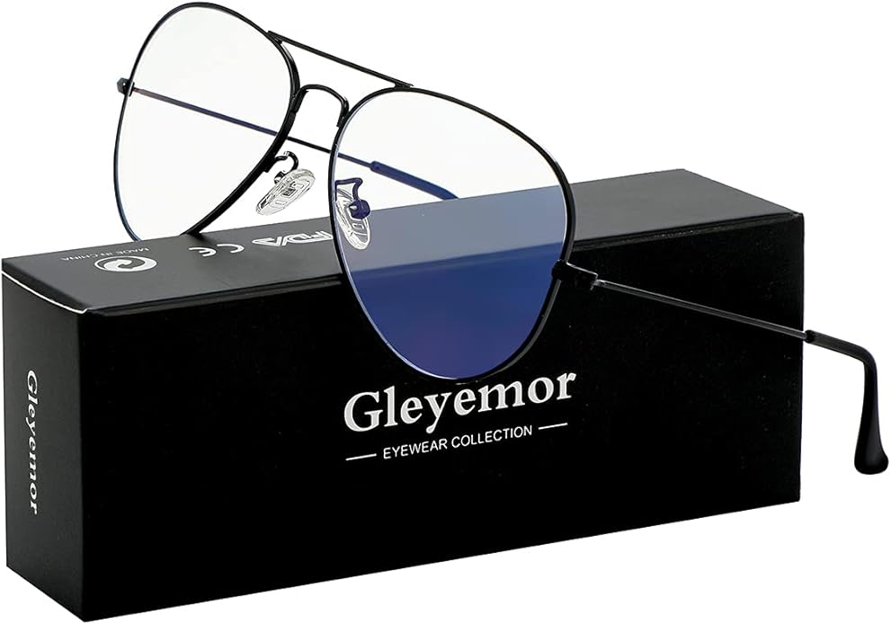 Gleyemor Blue Light Aviator Glasses for Women Men, Metal Frame Anti Blue Light Lens Computer Glasses