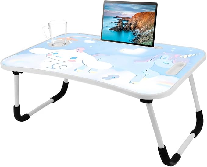 Kawaii Laptop Desk Foldable Kawaii Bed Desk Table Cute Folding Breakfast Tray Portable Lap Standing Desk Notebook Stand Reading Holder for Bed/Couch/Sofa/Floor (Blue)