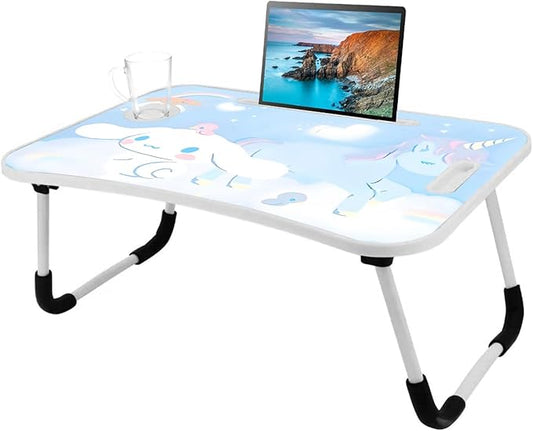 Kawaii Laptop Desk Foldable Kawaii Bed Desk Table Cute Folding Breakfast Tray Portable Lap Standing Desk Notebook Stand Reading Holder for Bed/Couch/Sofa/Floor (Blue)