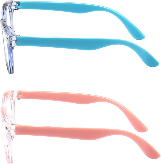 2 Pack kids Blue Light Blocking Glasses For Girls And Boys Computer Blue Light Blocking Glasses For Age 3-11 (Light blue + Light pink)