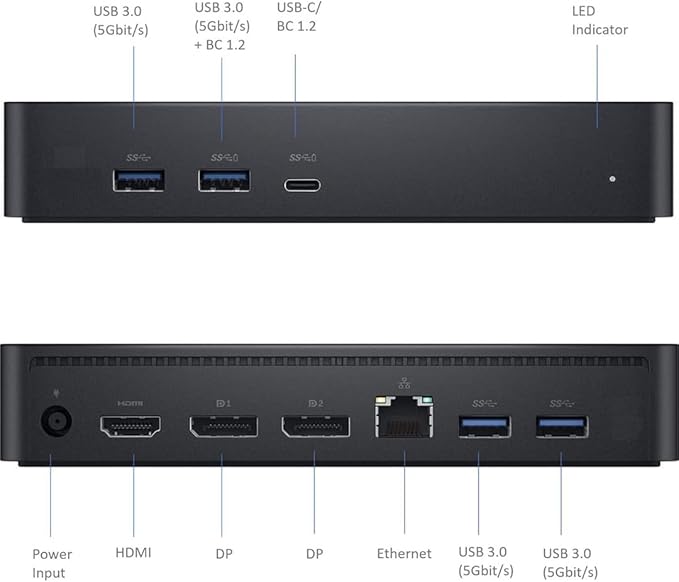 Crossery Dell D6000s Docking Station Bundle - Includes Universal Dell Dock Station, HDMI Cable, 130W Power Adapter & Microfiber Cloth, Compatible with USB-C, 4k Dual Monitor Support (Renewed)