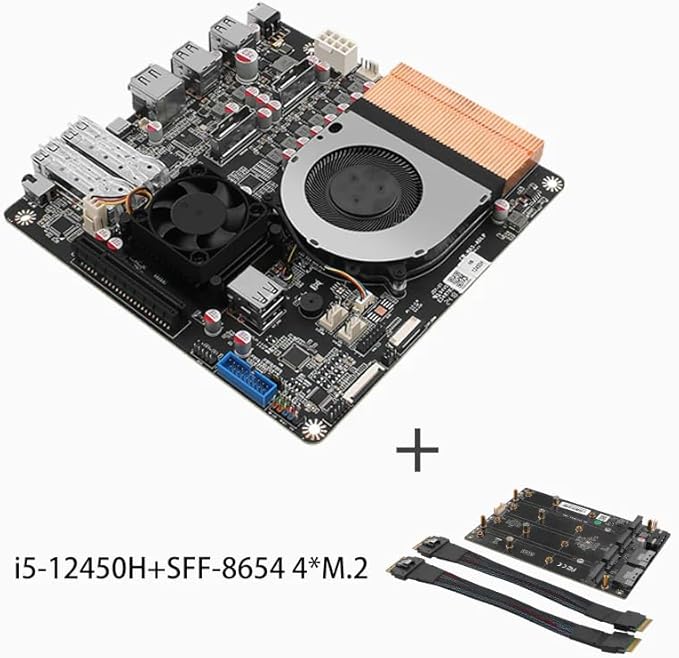 12th Generation i5-12450H Industrial NAS Motherboard 10G Full Flash 4M2 4U2 NAS Board (i5-12450H+SFF-8654 * 2 4*M.2 NVMe)