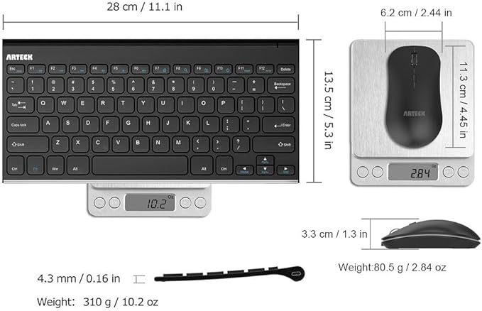 Arteck 2.4G Wireless Keyboard and Mouse Combo Ultra Compact Slim Stainless Full Size Keyboard and Ergonomic Mouse for Computer/Desktop/PC/Laptop and Windows 10/8/7 Build in Rechargeable Battery