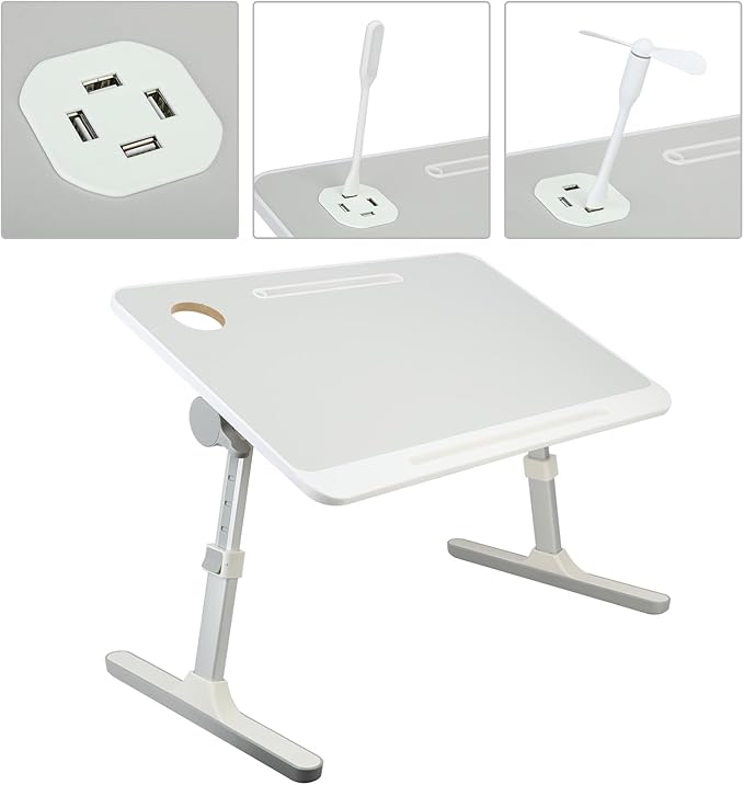 Laptop Desk for Bed - Foldable Laptop Stand Table with Storage Drawer,USB Lights and Fan,Protable Lap Desk with Adjustable 5 Height and 4 Angle for Sofa Couch Bed Floor