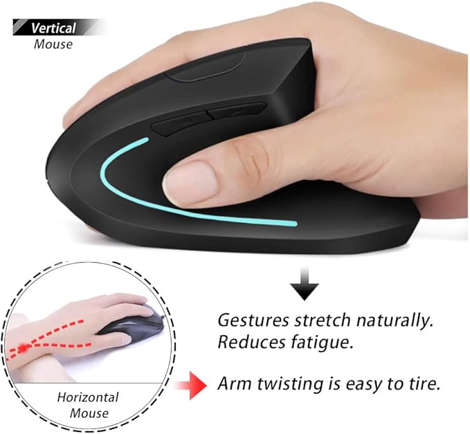 Vertical Mouse, Right Handed 2.4GHz Wireless Ergonomic Rechargeable Vertical Mouse with 4 Adjustable DPI 800/1200/1600/2400, 6 Buttons,Compatible with PC, Desktop,Mac (Black)…