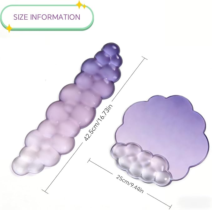 Gradient Purple Cloud Keyboard Wrist Rest with Gel Mouse Pad - Cute Office Accessories Ergonomic Mouse Pad for Computer/Laptop/Gaming/Home/Office/Typing Pain Relief