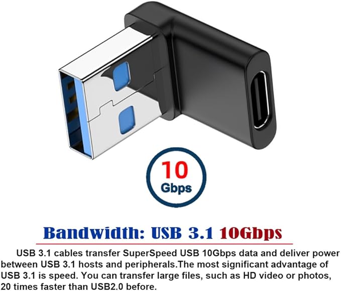NFHK USB-C Type C Female 90 Degree Down Angled to USB 3.0 A Male Data Adapter for Laptop Desktop