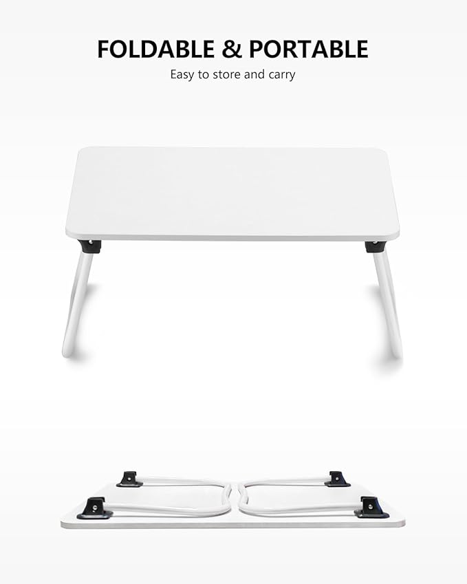 Laptop Bed Desk, Foldable Lap Desk, Portable Laptop Stand, Lightweight & Mini Table for Breakfast/Picnic/Drawing/Couch/Floor - White