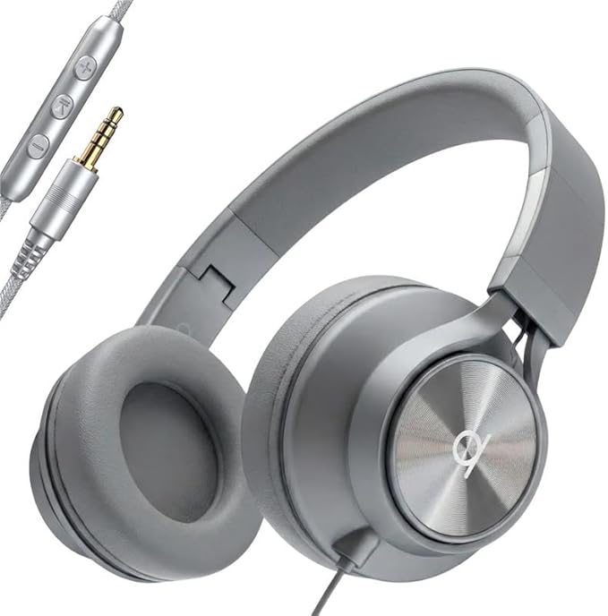 ARTIX CL750 Wired Headphones with Mic & Volume Control — Noise Isolating On-Ear Headphones for Computer and Laptop Wired, Plug in Corded Headphone with Wire (Foldable, Aux Jack 3.5mm)