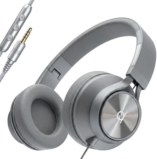 ARTIX CL750 Wired Headphones with Mic & Volume Control — Noise Isolating On-Ear Headphones for Computer and Laptop Wired, Plug in Corded Headphone with Wire (Foldable, Aux Jack 3.5mm)