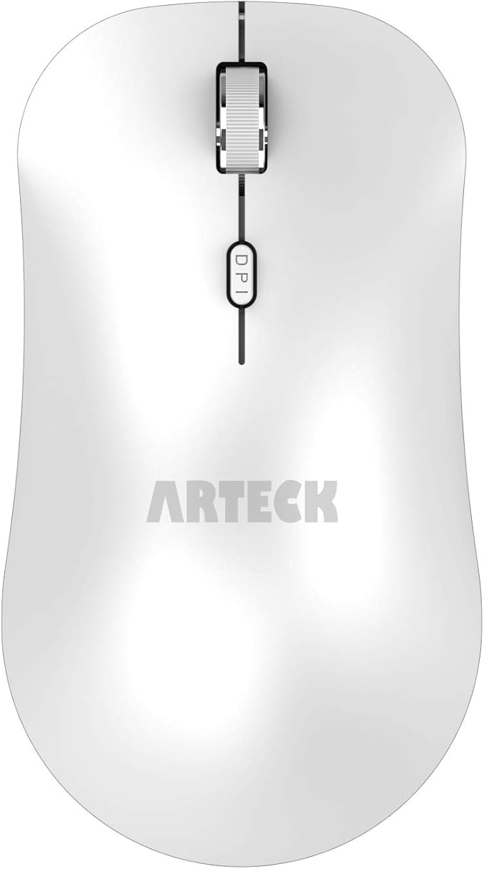 Arteck 2.4G Wireless Mouse with Nano USB Receiver Ergonomic Design Silent Clicking for Computer/Desktop/PC/Laptop and Windows 10/8/7 Build in Rechargeable Battery - White