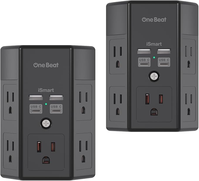 2 Pack Surge Protector, 5 Outlets Extender with 4 USB Ports(USB C), 3-Side 1680J Power Strip Multi Plug Outlet Expander, USB Wall Charger, Outlet Splitter Adapter Wall Mount for Home Office ETL Listed